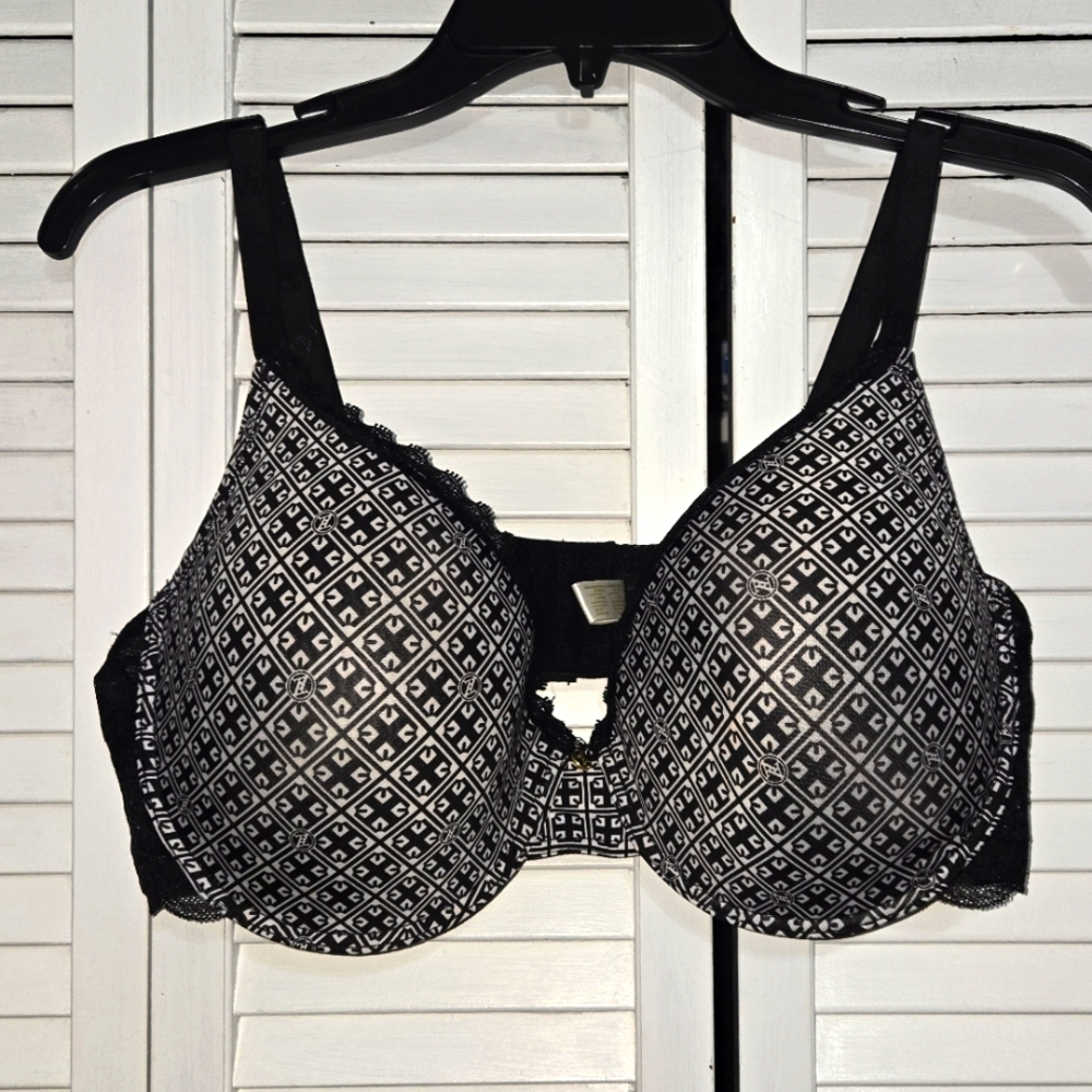Adrienne Vittadini Women's 42D Black and White Patterned Bra